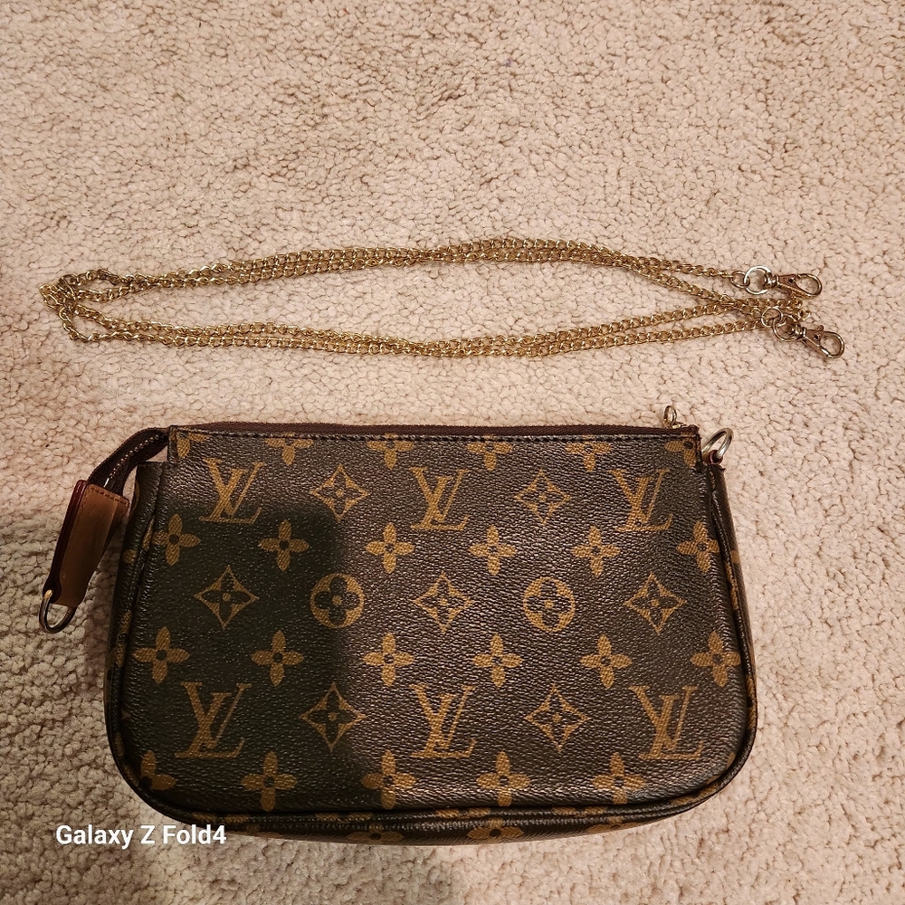 Vintage Monogram Pochette Clutch/Crossbody Purse With Gold Chain.